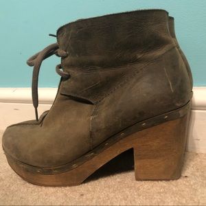 Free People Leather Wood Heel Clog Boots